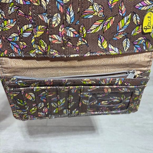 sakroots Nature Gold Glitter Trifold Wallet Multicolor Embroidered Feathers - Picture 10 of 10